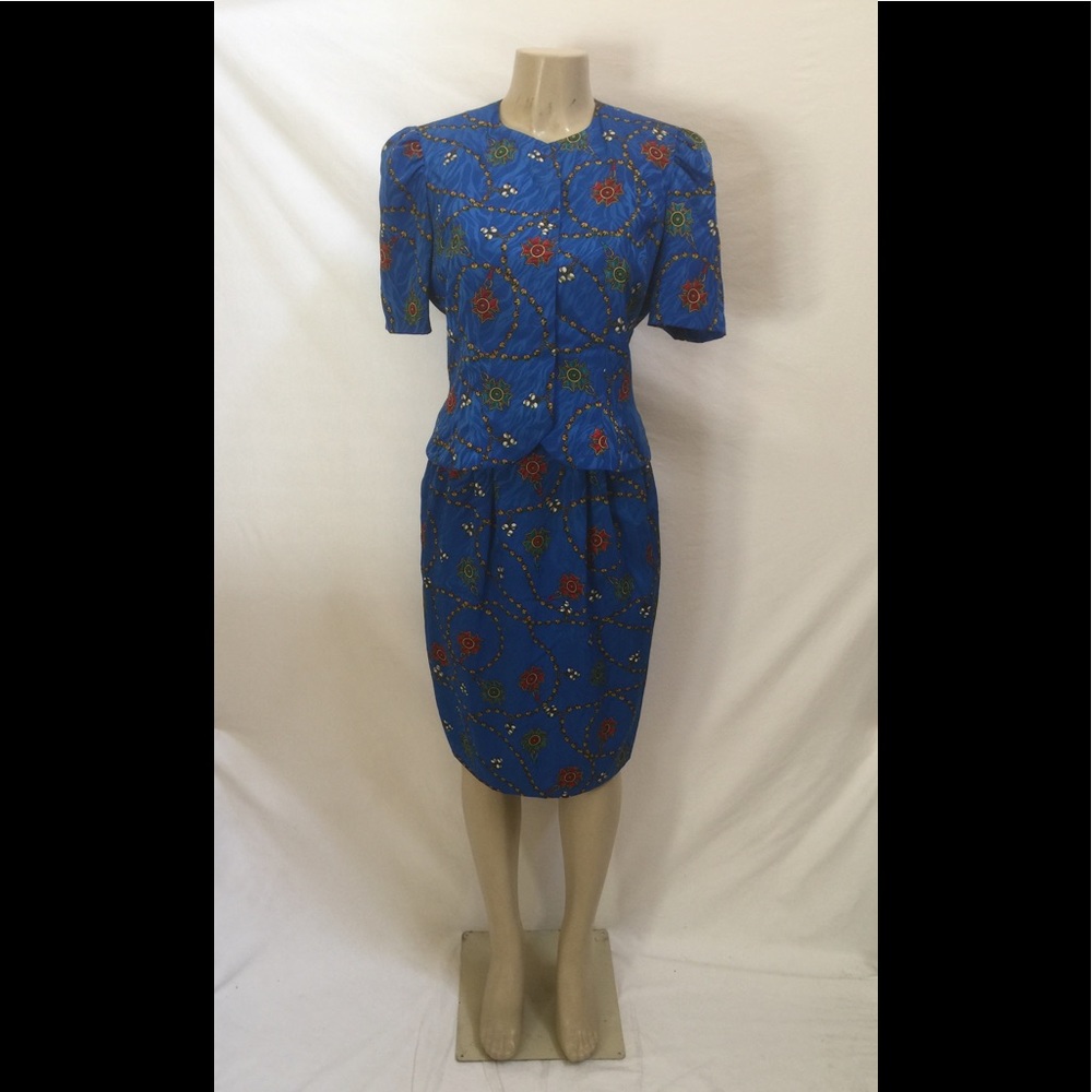 VTG Papéll Boutique Sz 8 Blue Chain Print 2pc Set - Picture 1 of 8